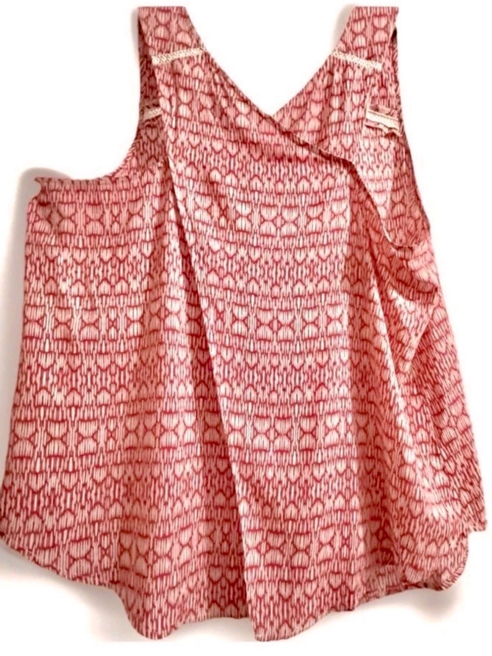 LUCKY BRAND Crossover/Open Back Tank Blouse ~ Rayon red-orange/ivory